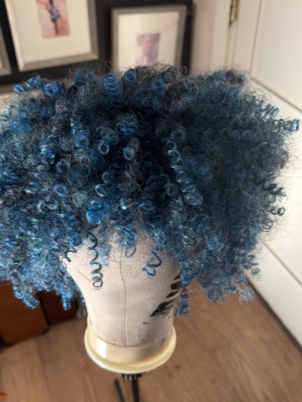 Blue Curly crochet Wig - Deep Ocean Blue